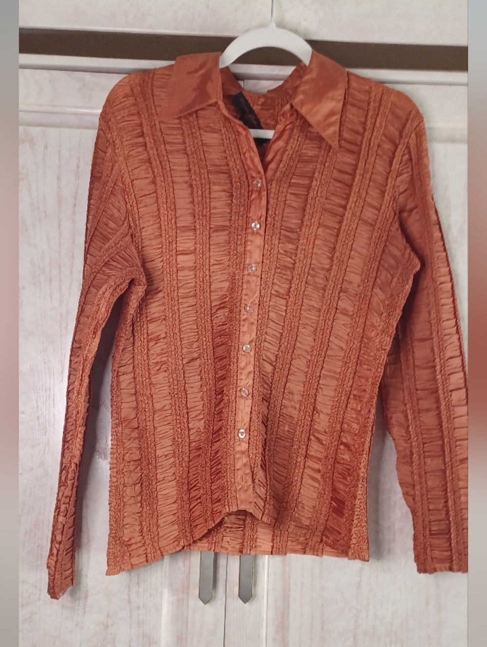 Vtg Orange Crinkle Shirt